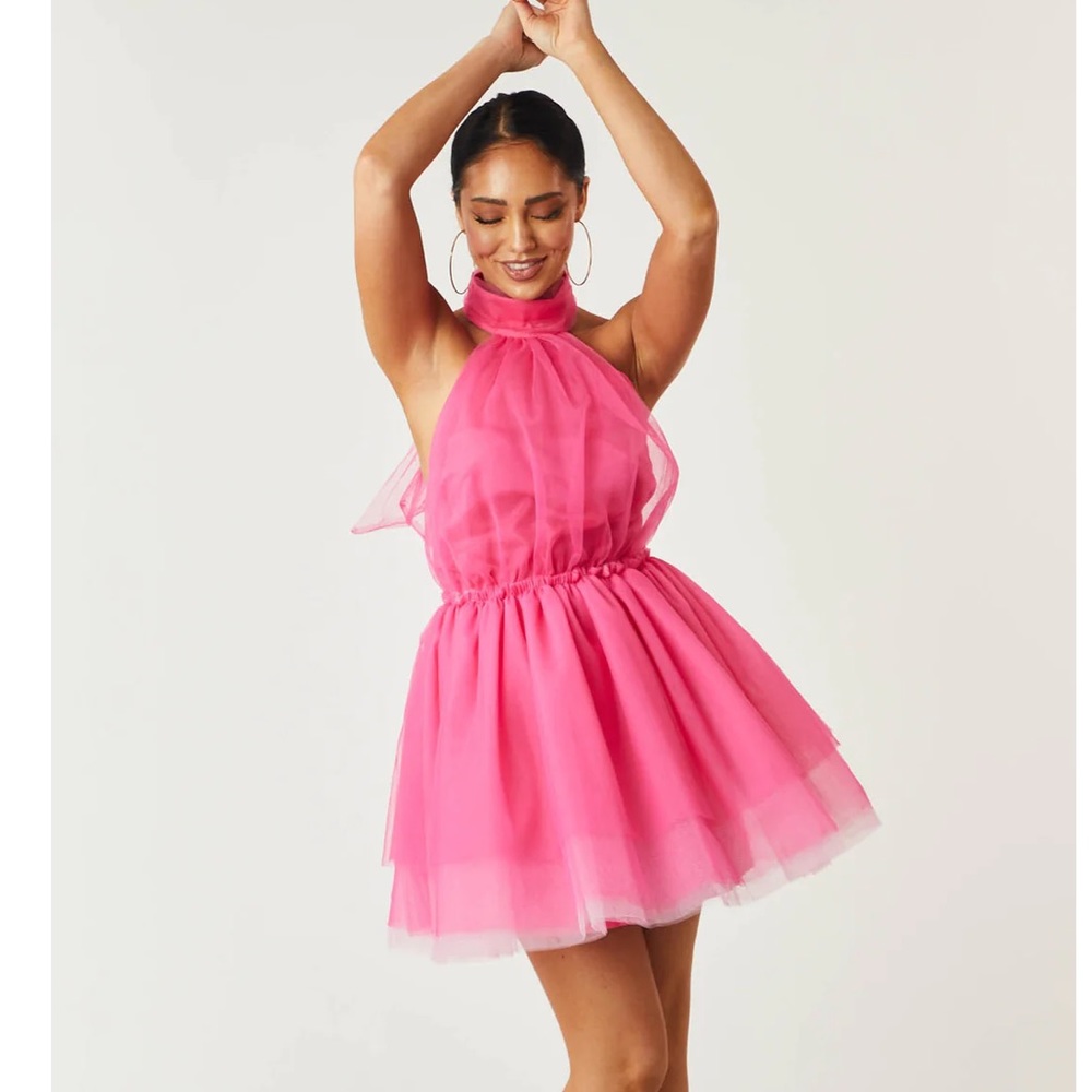 Main Strip Hot Pink Halter Tulle Dress SZ Small